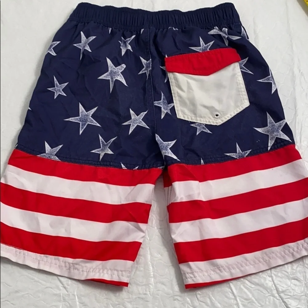 Cat and Jack American Flag red white blue swim trunks L = 12-14